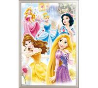 Disney - Poster - Groupe de princesses + cadre interchangeable, Shinsuke® Maxi aluminium argenté, vitre acrylique
