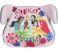 Siège de voiture Disney Princesses i-Size ECE R129 avec dossier. Élévateur de sécurité pour enfants d'une hauteur de 125 à 150 cm. Rise aux motifs de princesse, siège pour enfant sur fond rose.