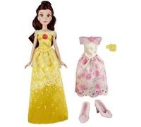 Disney princess belle et bete : poupee belle tenue magique de princesse - robe rose et robe jaune G