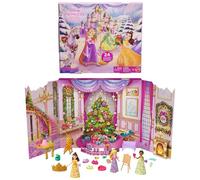 Disney Princess Calendrier de l’Avent avec 24 cases contenant des surprises, notamment 3 petites poupées, 3 animaux, 6 tenues et 16 accessoires inspirés des films, JFG79