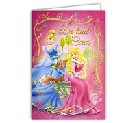 DISNEY PRINCESS Carte Joyeux Anniversaire Fleurs avec PAILLETTES et Enveloppe Rose Cendrillon Aurore La Belle au bois dormant la Bête Raiponce Robes Fête Fille Enfant Illustration Jeunesse 120277