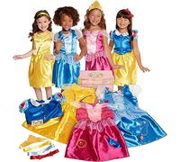 Disney Princess - Coffret 4 déguisement Princesses - Costumes Cendrillon - Blanche Neige - Aurore - Belle - Pour 3-6 Ans - 21 Pièces Deluxe de Déguisements - Costumes pour enfants