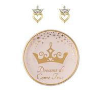 DISNEY PRINCESS Coffret cadeau boucles d'oreilles cœur et plateau à bijoux SF00677L.PH, taille unique, Laiton, Pas de gemme