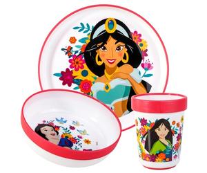 Disney Princess Ensemble de vaisselle 3 pièces réutilisable Bicolore pour enfants Assiette, bol et gobelet, sans BPA