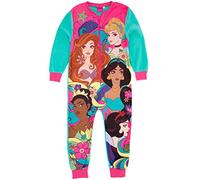 Disney Princess Girls Blue Onesie | Vêtements d'intérieur en Polaire Tout-en-Un | Cendrillon Blanche-Neige Jasmin Little Mermaid Tiana | Enfants Pyjama PJs Sleepsuit | Marchandise Cadeau Confortable