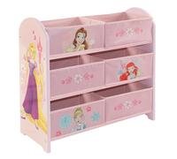Disney Princess Meuble de rangement pour jouets, 6 boîtes de rangement pour chambre à coucher - Fabriqué en bois/tissu/métal - Assemblage et nettoyage faciles