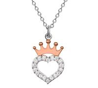 Disney Princess Pink Gold Over Sterling Silver Cubic Zirconia Heart Crown Necklace, 18"