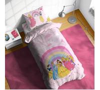 Disney Princess Rainbow 100% Coton Paquet de Literie 3 Pièces - Comprend Housse de Couette, Drap & Taie d’Oreiller