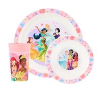 Disney Princess Service de table 3 pièces en polypropylène pour enfant - Assiette, bol et gobelet avec Belle, Cendrillon, Blanche-Neige et Vaiana - Passe au micro-ondes et au lave-vaisselle - Convient