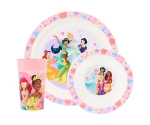 Disney Princess Service de table 3 pièces en polypropylène pour enfant - Assiette, bol et gobelet avec Belle, Cendrillon, Blanche-Neige et Vaiana - Passe au micro-ondes et au lave-vaisselle - Convient