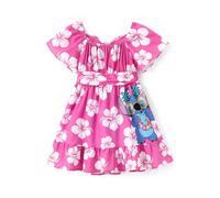 Disney Princesse La Reine des Neiges Minnie Mouse Lilo et Stitch Robe en tulle élégante à volants à manches courtes Vêtements d'été 2-13 ans, Stitch Rose, 7-8 ans
