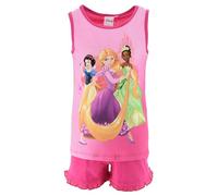 Disney Princesse Pyjama pour Filles, Ensemble 2 Pièces Pyjama Blanc Neige Tiana Raiponce T-Shirt et Short en Coton, Taille 6 Ans | Fuchsia
