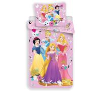 Disney Parure de lit simple en coton – Housse de couette et taie, Motif Princesses Rose/Multicolore