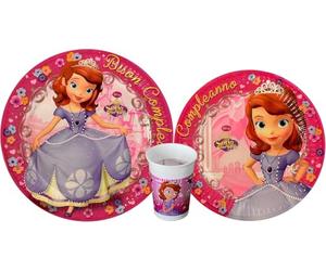 Disney Princesse Sofia the First 24 pièces (8 assiettes de 23 cm + 8 assiettes de 20 cm + 8 verres) pour fête d'anniversaire