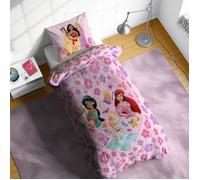 Disney Princesses Floral 100% Coton Parure de Lit Simple - Inclus Taie d'Oreiller 50 x 70 cm