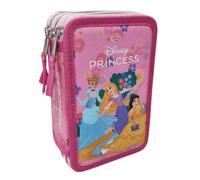 Disney Princesses Trousse multi-compartiments 3 fermetures éclair école primaire et secondaire complète 44 pièces stylos crayons couleurs feutres Giotto