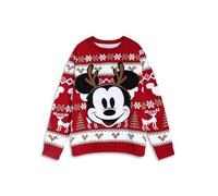 Disney Pull de Noël Rouge à Manches Longues Mickey Mouse pour Femme | Pull Ras du Cou pour Les fêtes | Tenue Festive pour Noël | Produits dérivés