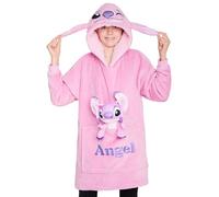 Disney Pull Plaid Enfant Sweat Oversize en Polaire Enfant Ado avec Peluche Stitch Angel Mickey Minnie Bourriquet (Rose Angel)
