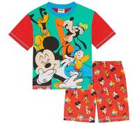 Disney Pyjama Court 100% Coton Mickey, Donald, Goofy, Pluto Rouge, Rire, 12-18 Mois