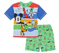 Disney Pyjama Court à Rayures Mickey Donald, Dingo Pluto 100% Coton, rayé, 3-4 Ans