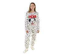 Disney Pyjama Femme Blanc Manches Longues et Jambes Longues « Les 101 Dalmatiens » | Vêtement de Nuit Douillet en Polaire à Pois | Idéal pour Dormir | Thème du Film culte