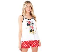 Disney Pyjama Femme, Ensemble de Pyjama Court Caraco et Short, Pyjashort Coton, Pyjama Stitch, Bourriquet, Minnie, Marie Aristochat, Cruella S-XL (Blanc/Rouge Minnie, L)