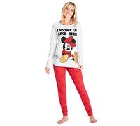 Disney Pyjama Femme Hiver, Pyjama Stitch, Ensemble de Pyjama Long, Vêtements de Nuit Femme Fille Ado Tailles S-XL (Gris/Rouge Minnie, L)