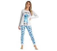 Disney Pyjama Femme Hiver, Pyjama Stitch, Ensemble de Pyjama Long, Vêtements de Nuit Femme Fille Ado Tailles S-XL (Gris/Bleu Stitch, XL)