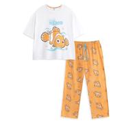 Disney Pyjama Femme Manches Courtes et Jambes Longues Le Monde de Nemo | Vêtements de Nuit et d'intérieur à imprimé Animal Orange | Pyjama Ras du Cou pour la détente et Le Coucher