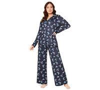 Disney Pyjama Femme Stitch, Ensemble de Pyjama Long Boutonné Devant, Vêtements de Nuit Femme Fille Ado Tailles S-XL (Bleu, S)