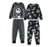 Disney Pyjama Jack Skellington Noir à Manches Longues et Jambes Longues, Lot de 2 | Pyjamas Dessin animé pour Enfants | Vêtements de Nuit pour Le Coucher | Produits dérivés