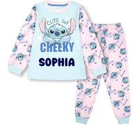 Disney Pyjama personnalisé Stitch pour Enfants 100% Coton à Manches Longues, Cadeau pour Filles de 9/10 Ans - Rose