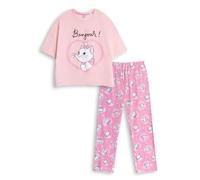 Disney Pyjama Rose à Manches Courtes et Jambes Longues pour Femme Les Aristochats Marie | Pyjama imprimé Dessin animé avec Slogan « Bonjour ! » | Tenue de Nuit rétro pour la Nuit
