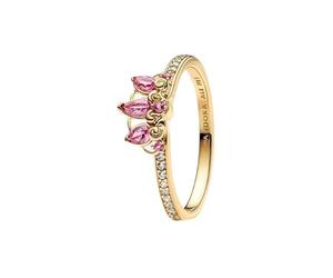 Disney Rapunzel 14k Gold-Plated Tiara Ring with Phlox Pink Crystal and Clear Cubic Zirconia