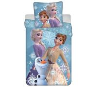 Disney Reine des Neiges Housse de Couette 135x200 + Taie 80x80 Réversible | Parure de lit réversible | 100% Coton Oeko-Tex | Licence Disney officielle | Elsa Anna Olaf | Fermeture boutons | Fille