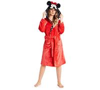 Disney Robe De Chambre en Polaire Femme Minnie Mouse, Peignoir À Capuche En Pilou Pilou, Cadeaux Ados Fille Ou Adulte Taille S, M, L et XL (Rouge, S)