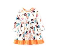 Disney Robe de princesse pour bébé fille avec imprimé floral et manches longues à volants, Abricot - Moana, 5-6 ans