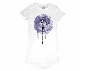 Disney Robe t-Shirt pour Femme | 100% Coton, Blanc | Robe t-Shirt Jack Skellington | Produit Officiel de l'étrange Noël de Monsieur Jack Skellington | L