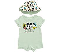 Disney Roi Lion Mickey Mouse Winnie l'ourson Jack Skellington Lilo & Stitch Barboteuse et chapeau de soleil pour nouveau-né à nourrisson, Mickey & Friends Vert, 3-6 mois