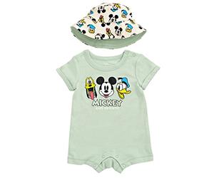 Disney Roi Lion Mickey Mouse Winnie l'ourson Jack Skellington Lilo & Stitch Barboteuse et chapeau de soleil pour nouveau-né à nourrisson, Mickey & Friends Vert, 3-6 mois