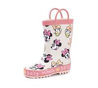 Disney Minnie Mouse Bottes en caoutchouc pour filles | Bottes en caoutchouc avec poignée pour enfants Minnie & Daisy Character All Over Print en Beige & Rose | Bottes en caoutchouc résistantes