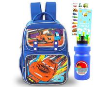 Disney Sac à dos Cars pour garçons - Ensemble avec sac d'école PIxar Cars de 39,4 cm avec poches avant, bouteille d'eau, autocollants, plus | Sac à dos Lightning McQueen pour enfants