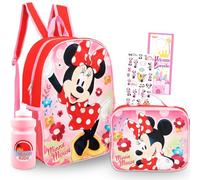 Disney Sac à dos Minnie Mouse avec sac à déjeuner - Ensemble sac d'école de 40,6 cm, boîte à déjeuner isotherme, autocollants, bouteille d'eau, plus | Sac à dos d'école Minnie Mouse pour filles