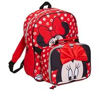 Disney Sac à dos Minnie Mouse avec sac à déjeuner pour filles, ensemble isotherme assorti de 2 pièces pour sac d'école, Rouge, One Size