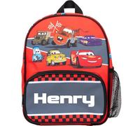 Disney Sac à dos personnalisé Cars pour enfant avec poche en maille pour bouteille d'eau et poches avant zippées, personnalisable avec n'importe quel nom Lightning McQueen Rouge, Rouge