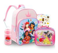 Disney Sac à dos princesse avec boîte à déjeuner - Ensemble sac à dos de 40,6 cm, sac à déjeuner, autocollants, bouteille d'eau, plus | Sac d'école princesse Disney pour filles, multicolore, Disney
