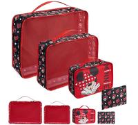 Disney Sacs de Rangement pour Valise, Lot de 3 Packing Cubes Organiseurs de Bagage avec Pochette (Rouge Minnie Mouse)