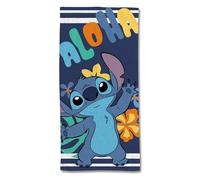 Disney - Serviette de Plage Stitch Aloha 75x150 cm - 300 GSM - 100% Coton - Bleu