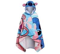 Disney Serviette Poncho à Capuche Stitch Angel 100% Coton Serviette de Plage Enfant Serviette de Bain Cape de Natation Robe de Changement pour Enfants