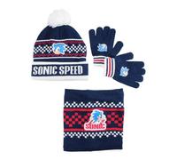 Disney Sonic, Pack Bonnet + Gants + Écharpe, Enfant, Extensible (1 à 12 Ans), Doux, Mignon, Chaud, Chapeaux, Fille, Garçon, Modèle SONIC C 5238287 S1-TU